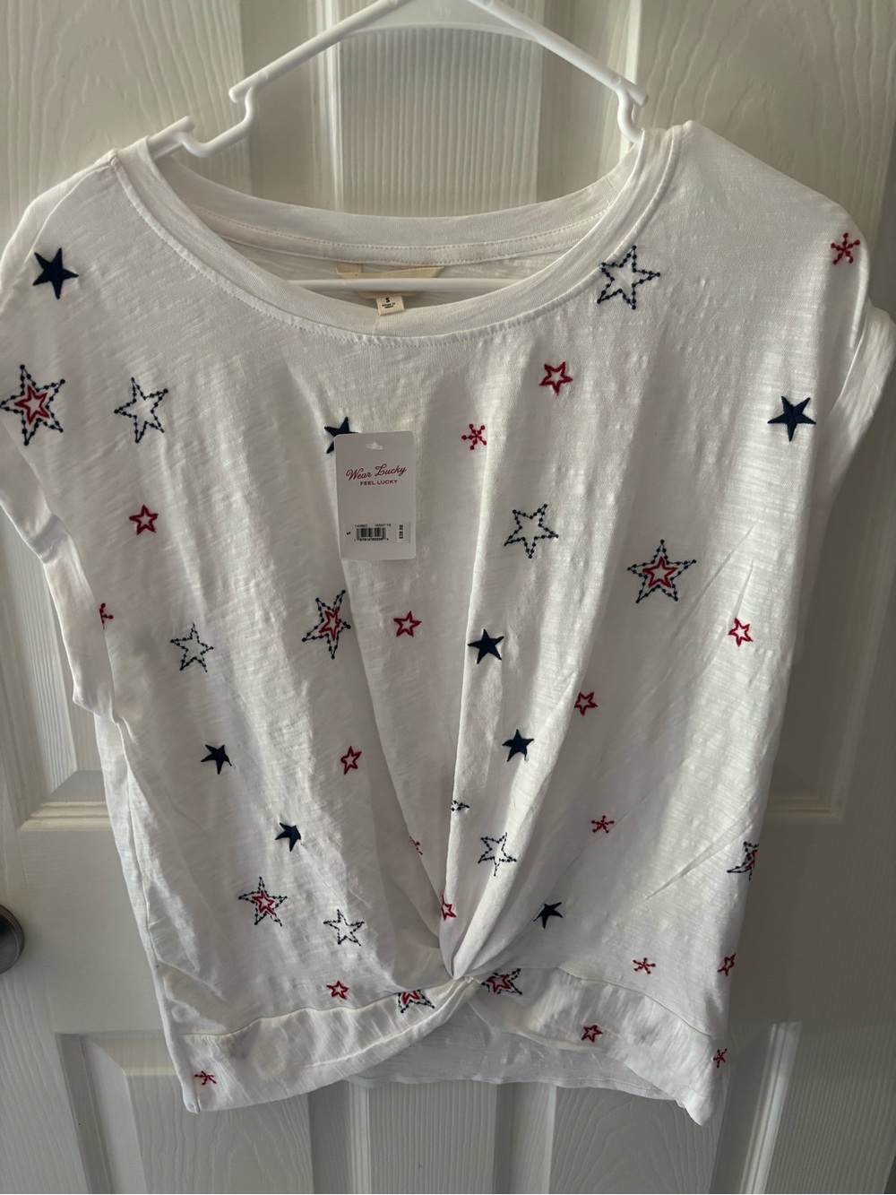 Lucky Brand White Tee with Red and Navy Star Motif
